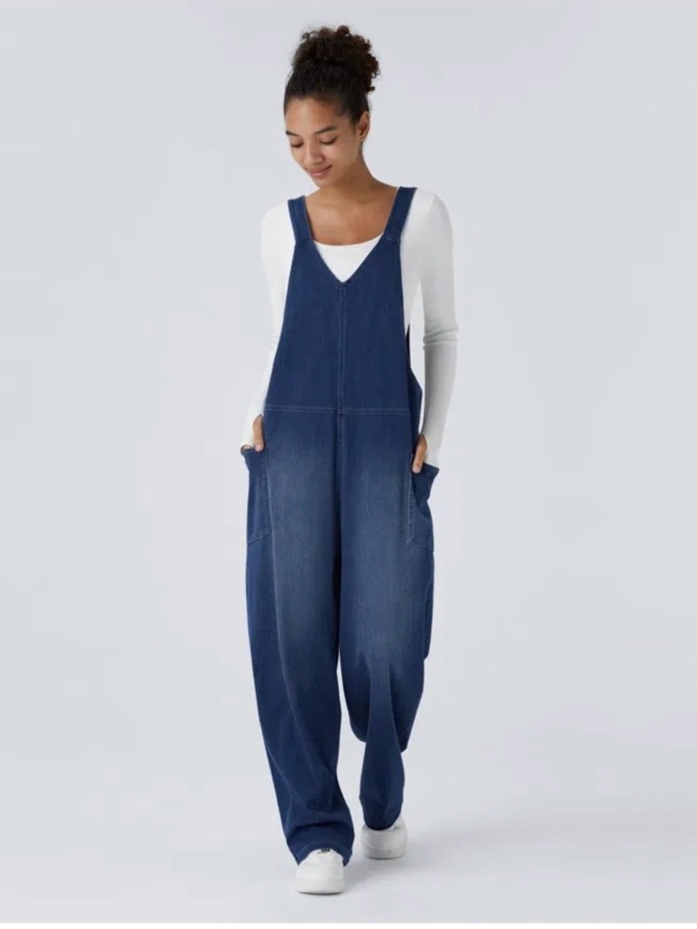 Halara Flex V Neck Pocket Washed Denim Casual Overalls Small